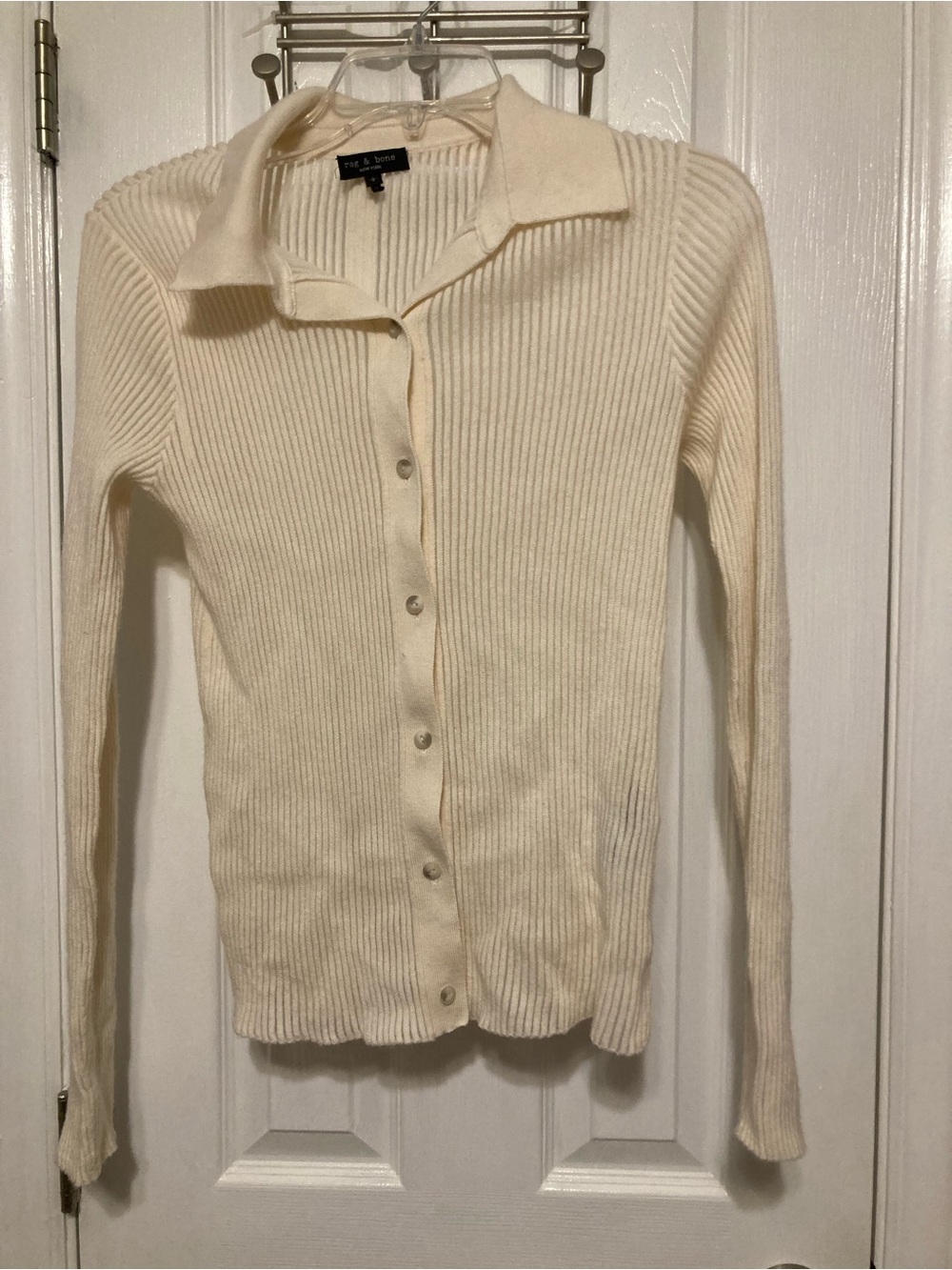 rag & bone Ribbed Wool Blend Polo Cardigan